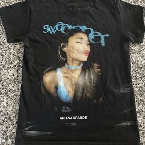 Ariana Grande Black Graphic Band Tee with Blue Accents